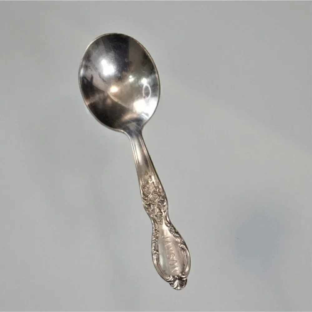Vintage Baby Spoon Engraved JAYSON Victorian Rose Pattern Wm Rogers & Sons IS